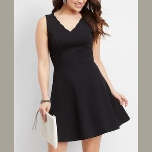 Little Black Scalloped V-Neckline Dress